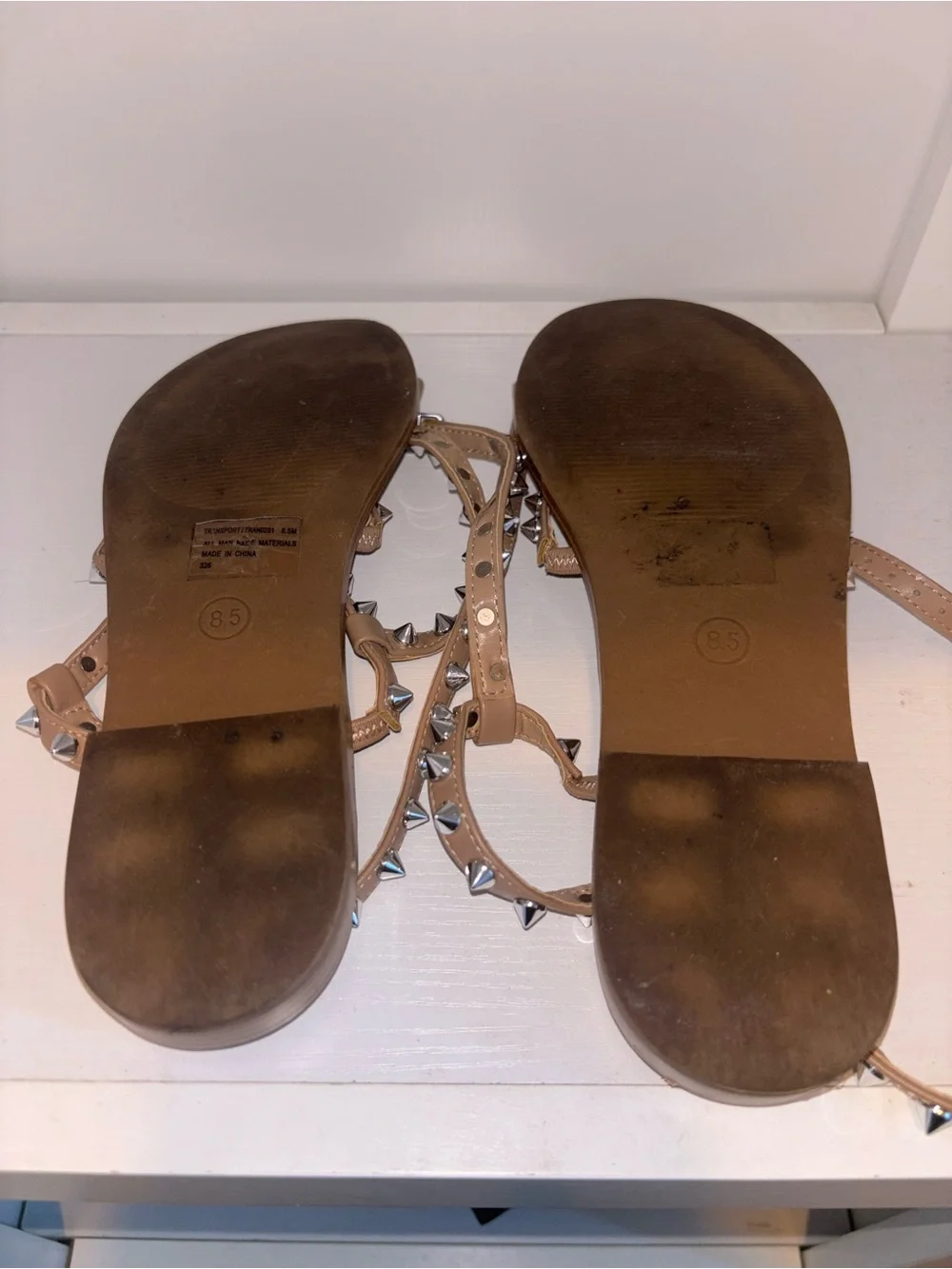 Steve Madden Nude/Tan Pyramid Stud Strap Sandals